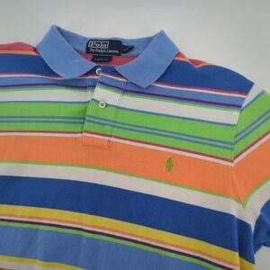 Polo Ralph Lauren Polo Shirt Mens Large Striped Multicolor Textured Pony Logo